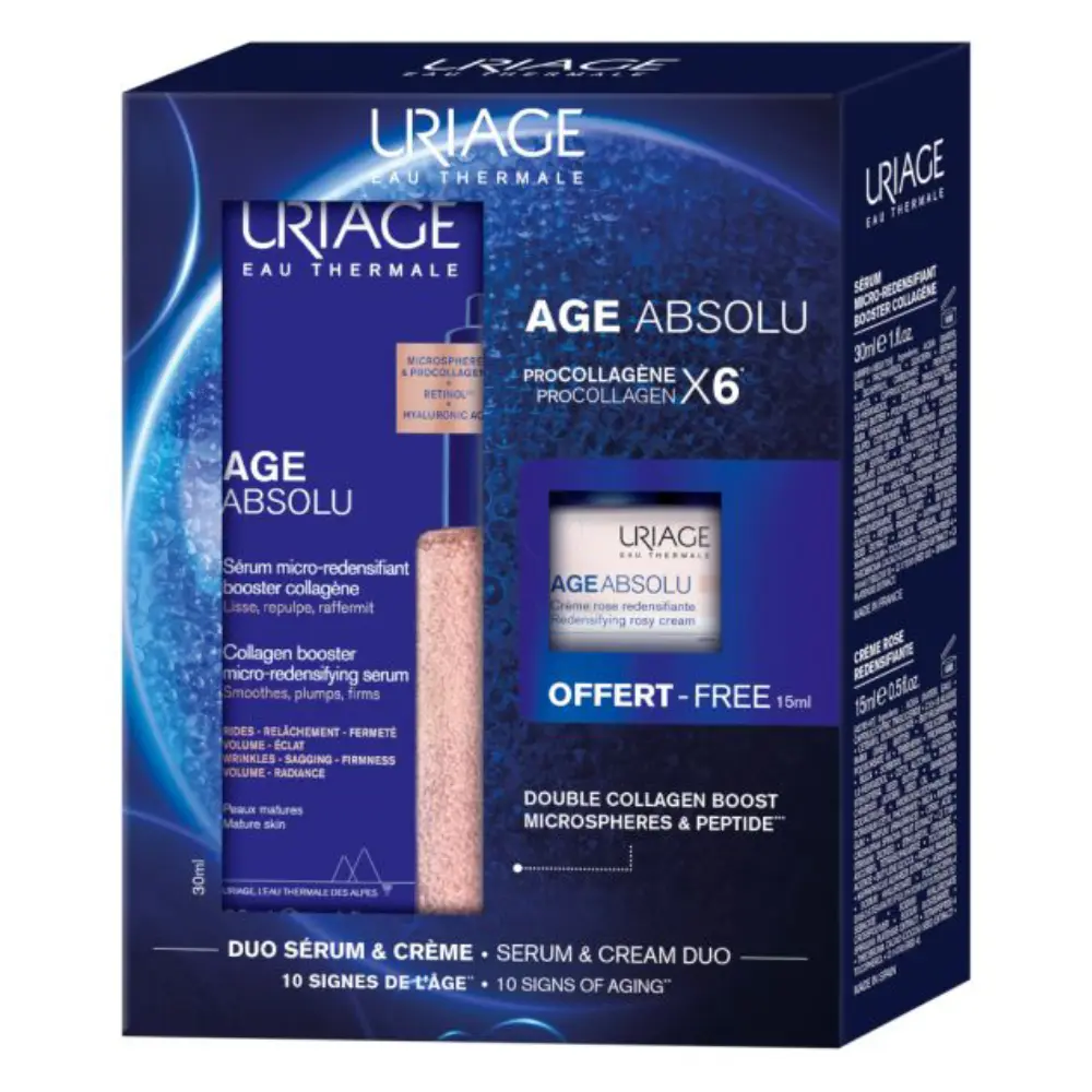 Uriage Age Absolu, paket - serum in roza krema za zrelo kožo (30 ml + 15 ml)